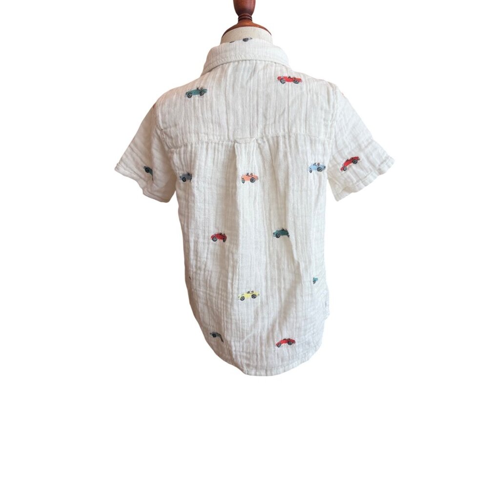 Blue Rooster New York Boys Button Down Shirt Cars Print White Cotton Size 6Y - Picture 3 of 7